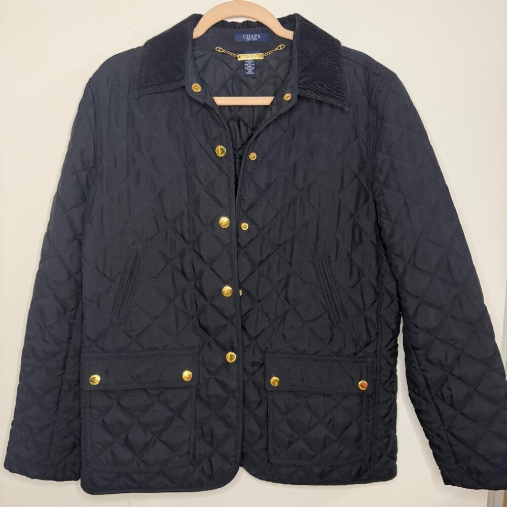 Chaps Gold Button Corduroy Collar Quilted Jacket Winter Preppy - Large